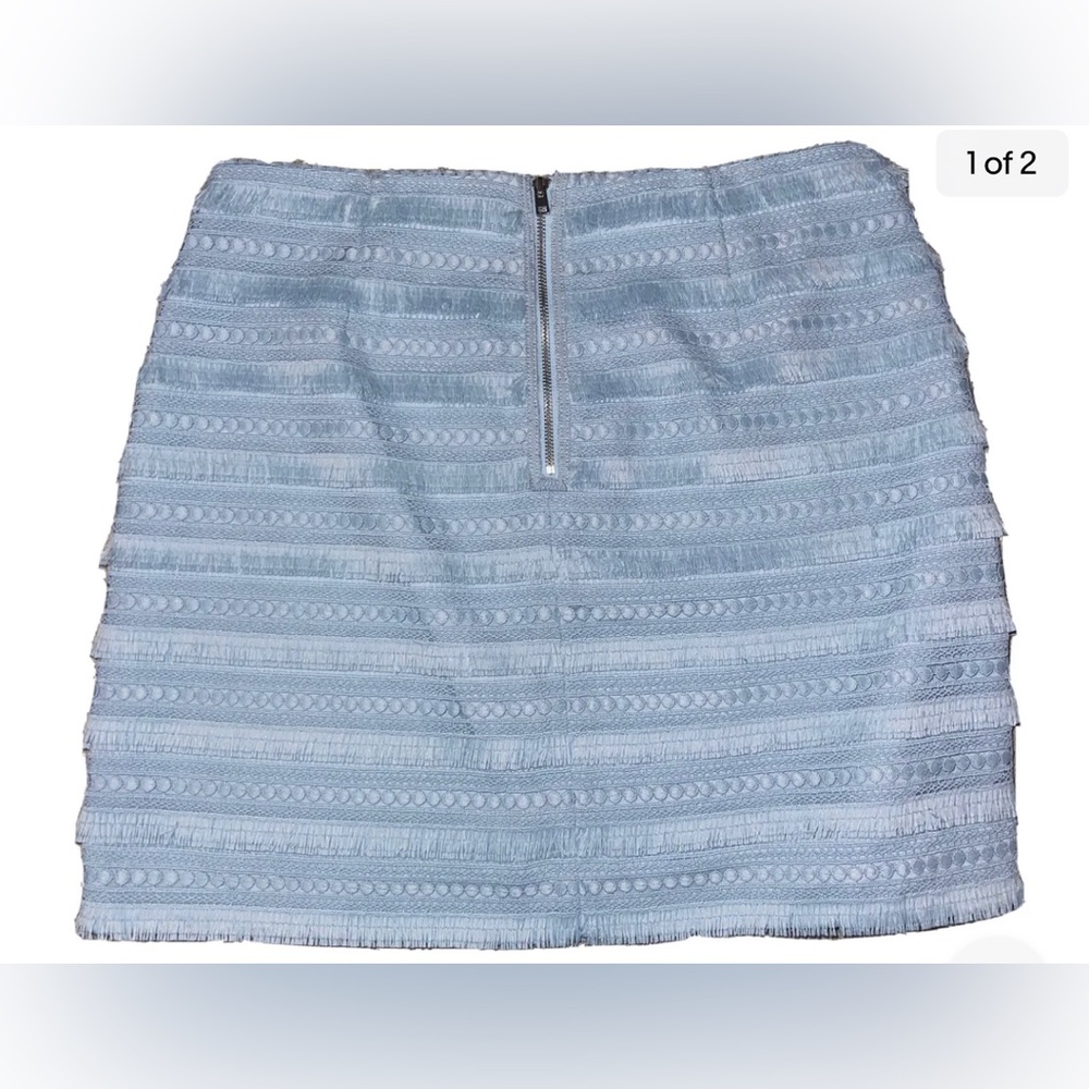 J. Crew Light Blue Fringe Lace Crochet Polka Dot Mini Skirt Size 8